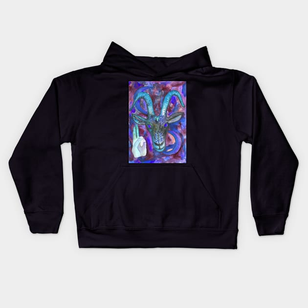 Violet satanic occult goat Kids Hoodie by deadblackpony